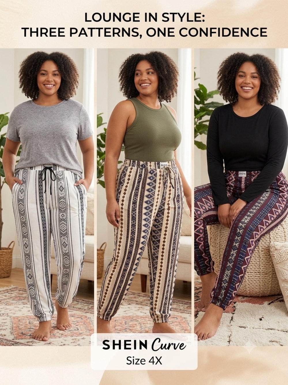 SHEIN CURVE VCAY Geometric Print Lounge Pants - LOT OF 3 Size 4X